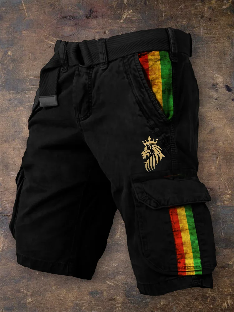 Men's Reggae Lion King Rasta Stripe Cargo Shorts