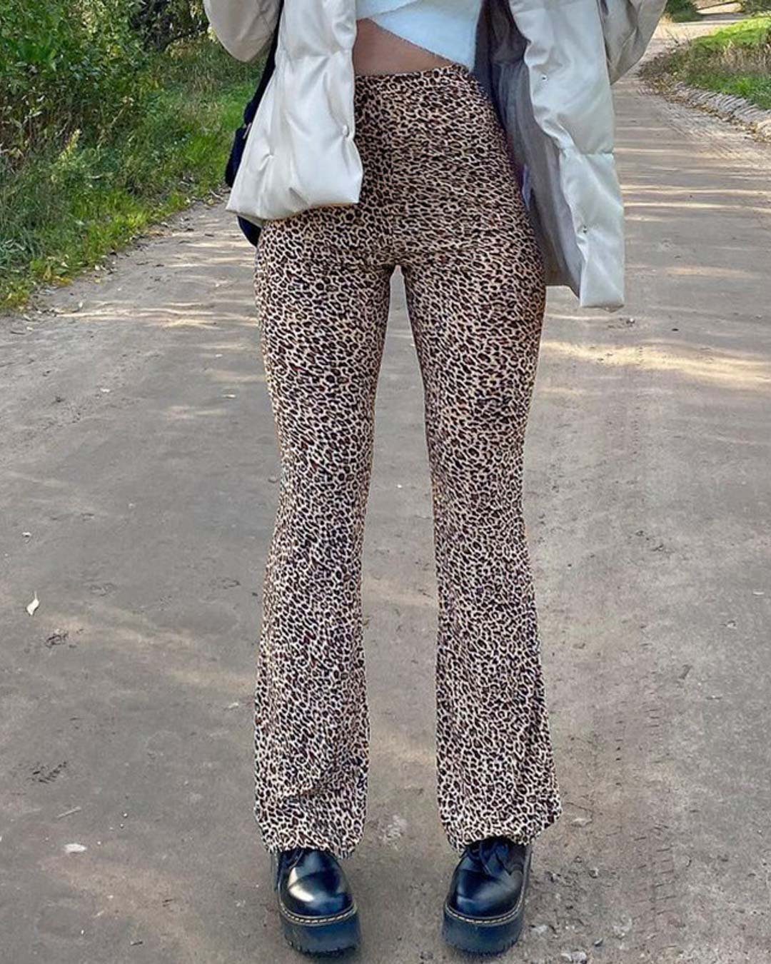 Fashionv-High Waist Leopard Pattern Pants
