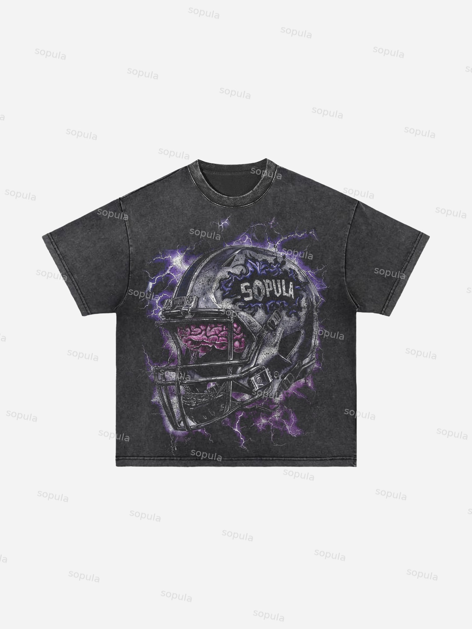 Powered By The Brain Vintage Graphics Acid Wash T-shirt - Sopula｜Premium Graphic Tees & Graphic Clothing
