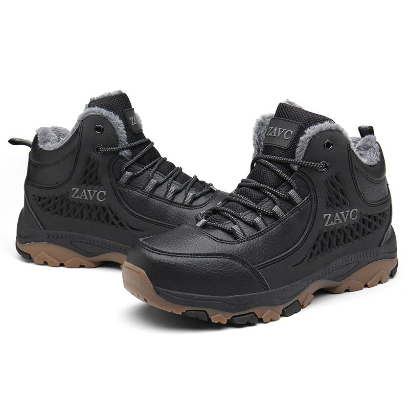 Leather Winter Men Boots Waterproof Warm Fur Snow Boots Men Sneakers Outdoor Work Casual Shoes Military Combat Ankle Boots