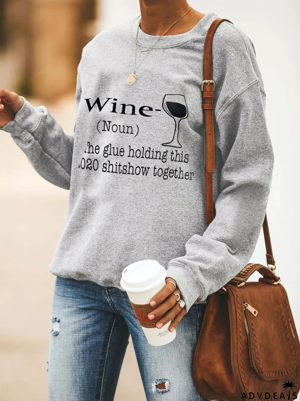 Casual Printed Fleece O Neck Sweatshirt Top