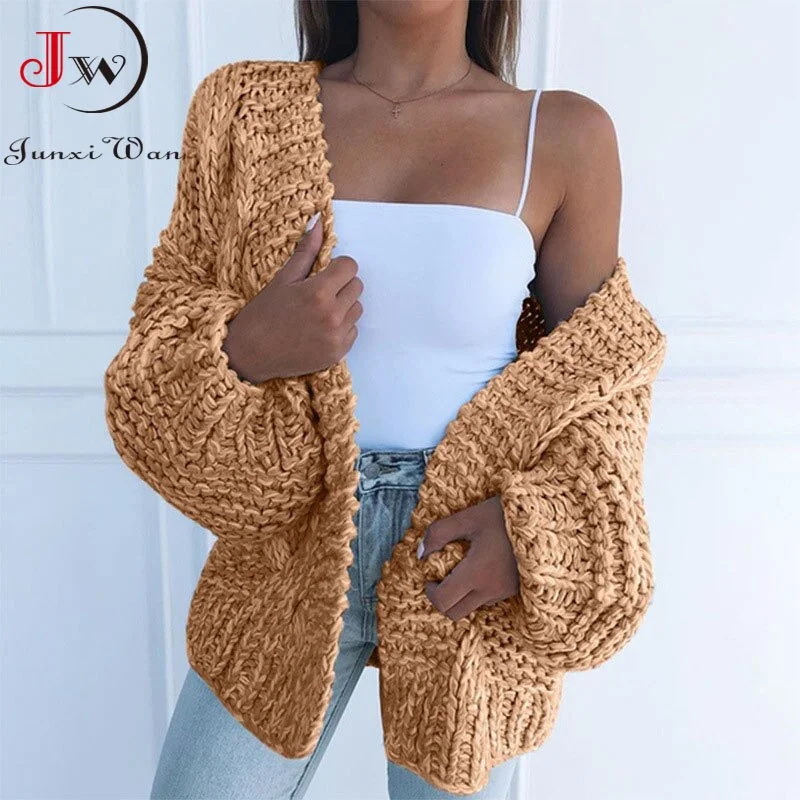 Women Batwing Long Sleeve Loose Cardigan Sweater Autumn Winter Solid Oversized Outerwear Casual Thick Tops Jumper