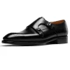 Handmade Mens Black Monk Strap Leather Business Dress Shoes