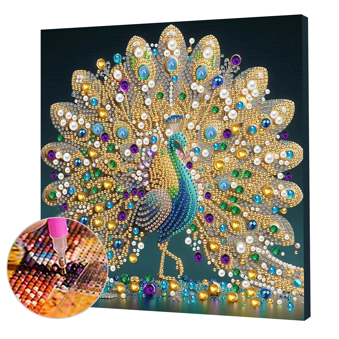 Peacock DIY Art Craft Pearl Diamond Painting with Frame 9.84x9.84in Diamond Art Pearl Painting Kit for Adults Beginners Gift Idea Home Wall Decor