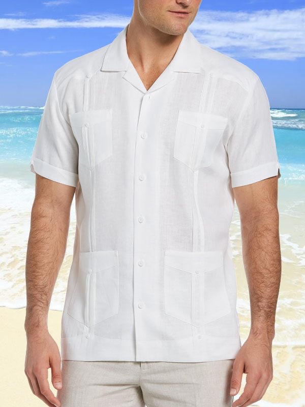 BIG & TALL 100% LINEN CLASSIC GUAYABERA SHIRT - SHORT SLEEVE