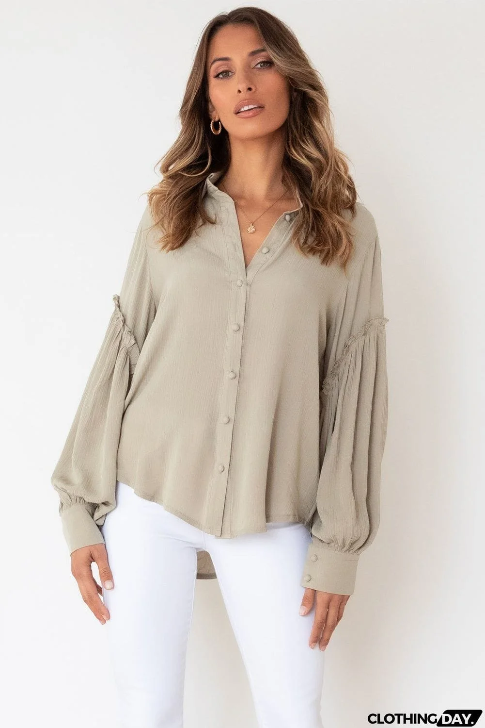 Ruffled Patchwork Bubble Sleeve Loose Shirt