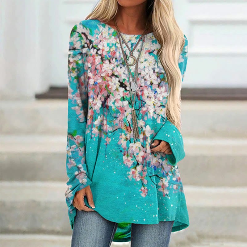 Japanese Cherry Blossom Art Print Casual Tunic artswardrobe