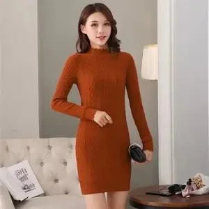 Autumn Winter Solid Knitted Sweater Dresses New Women Fashion Turtleneck Pullover Female Knitted Dress Vestidos Plus size 3XL