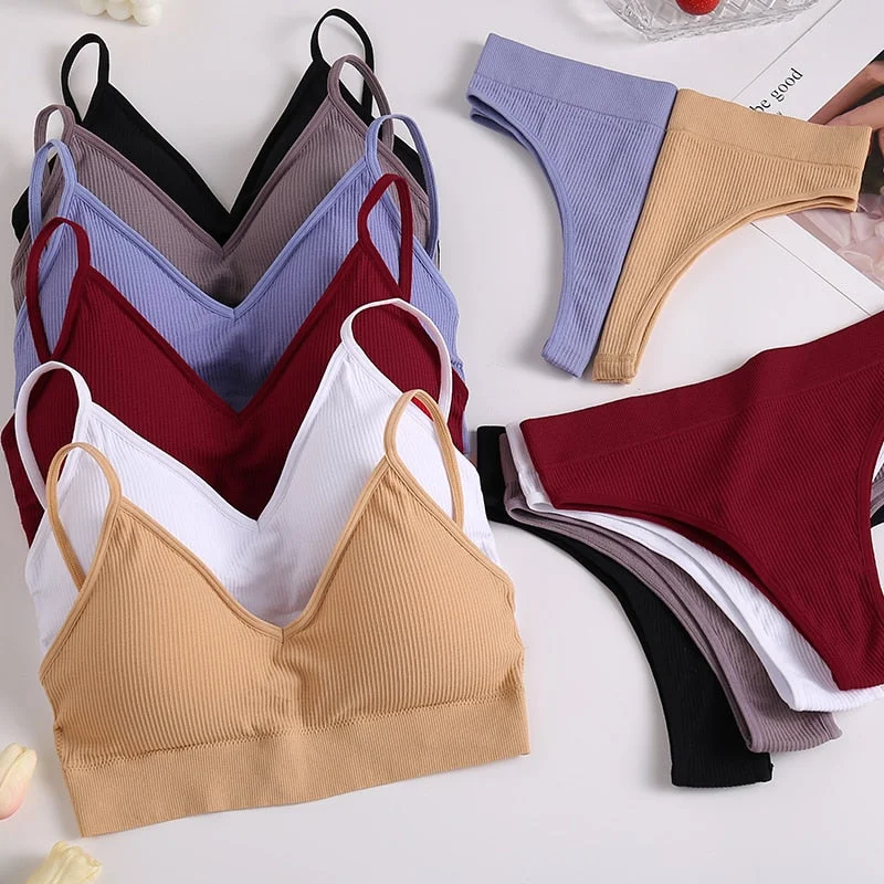 Womens Seamless Push Up Bra Sets Ladies Ultrathin Underwear Backless Vest Sexy Bikini Pad Bralette Lingerie Briefs Intimates
