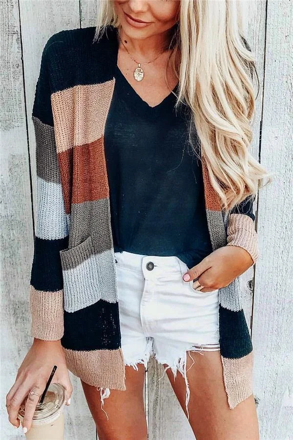 Wide Striped Knit Cardigan