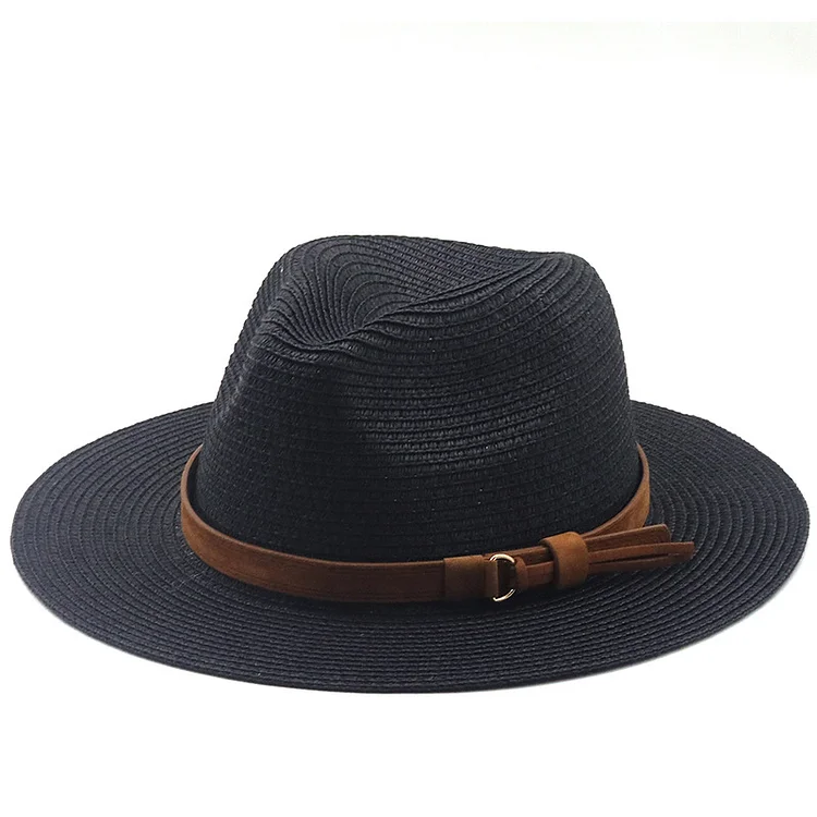 Spring Summer Panama Hat Black Belt Accessories Straw Top Hat