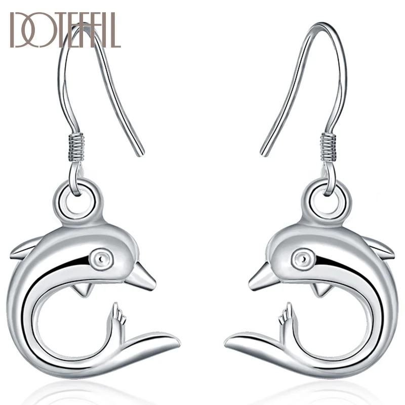 DOTEFFIL 925 Sterling Silver Dolphin Pendant Earrings For Women Jewelry