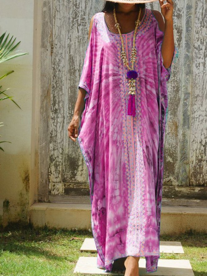 Crew Neck Ombre Tie-Dye Going Out Beach Embroidered Dresses Zaesvini