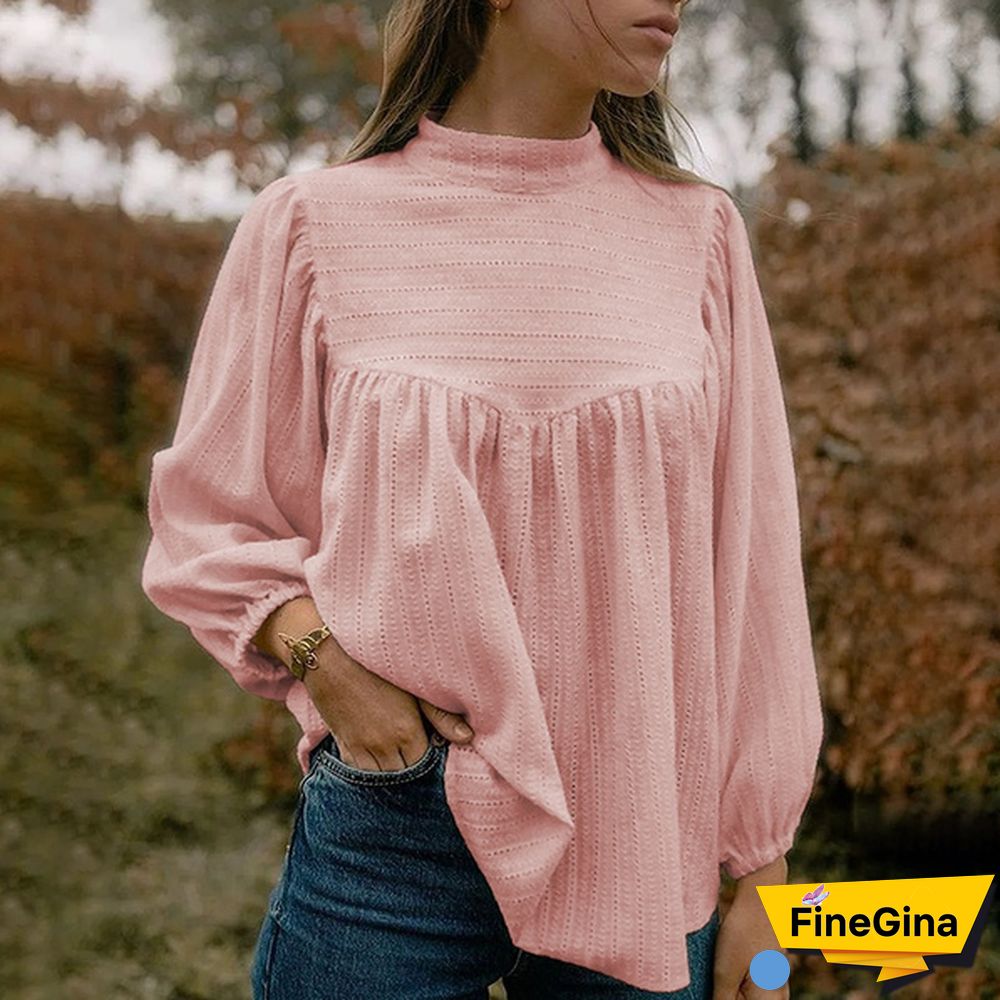 Women Puff Long Sleeve Blouse Lace Stitching Cotton Linen Casual Elegant Shirt Ladies Tops Plus Size