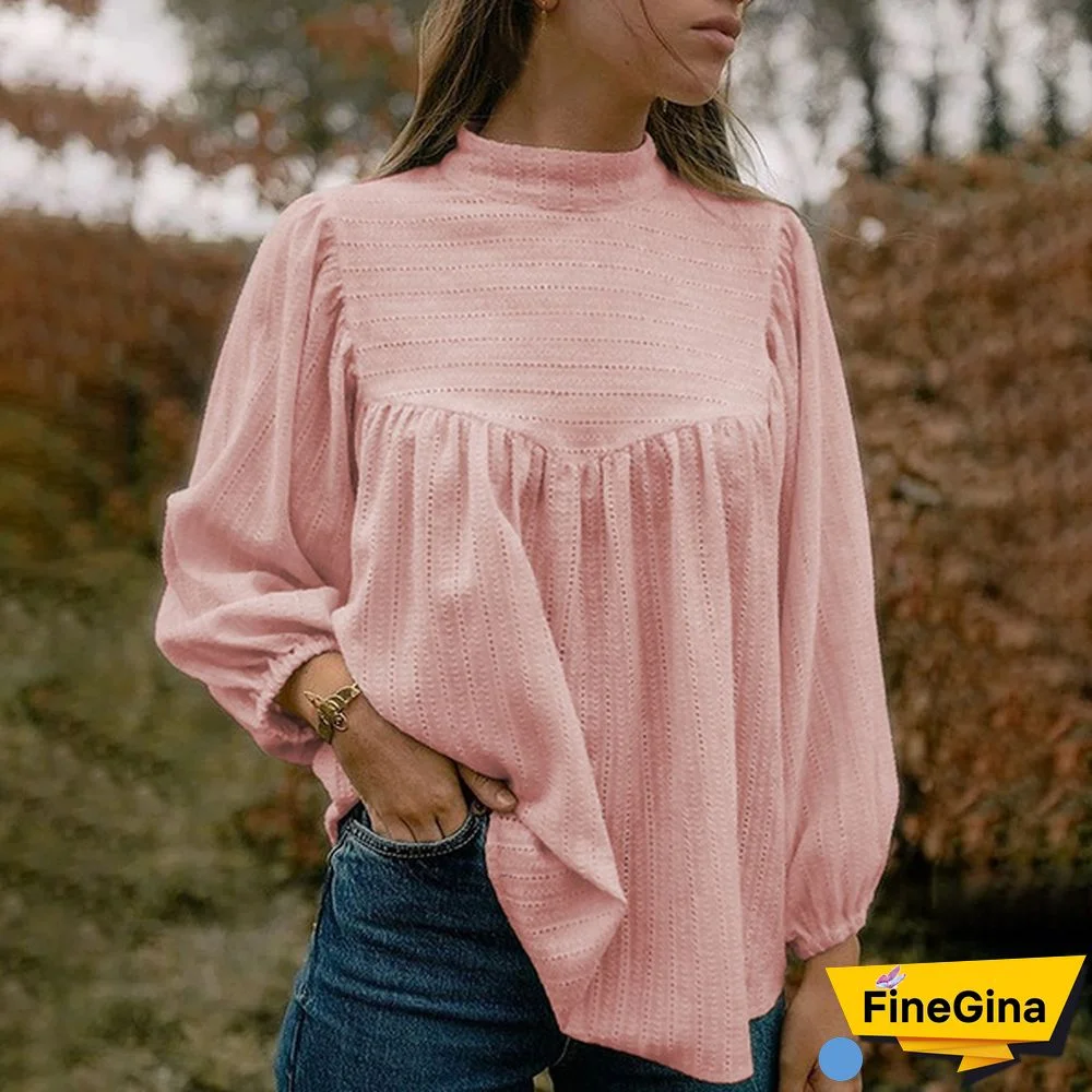 Women Puff Long Sleeve Blouse Lace Stitching Cotton Linen Casual Elegant Shirt Ladies Tops Plus Size