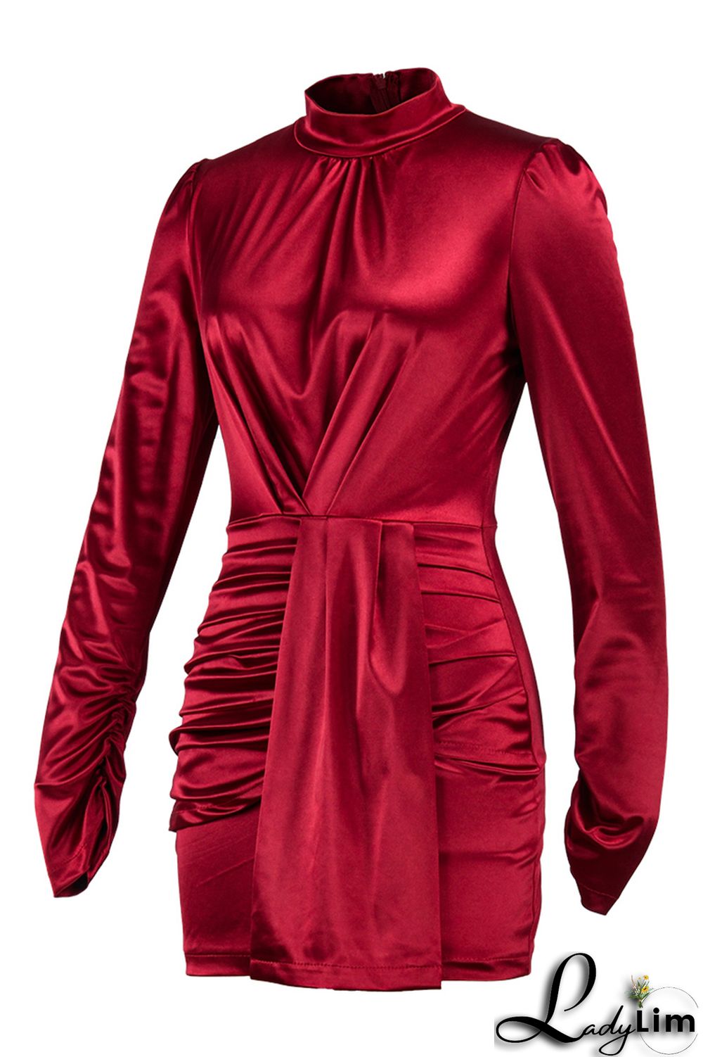 Green Fashion Casual Solid Split Joint Turtleneck Long Sleeve Dresses