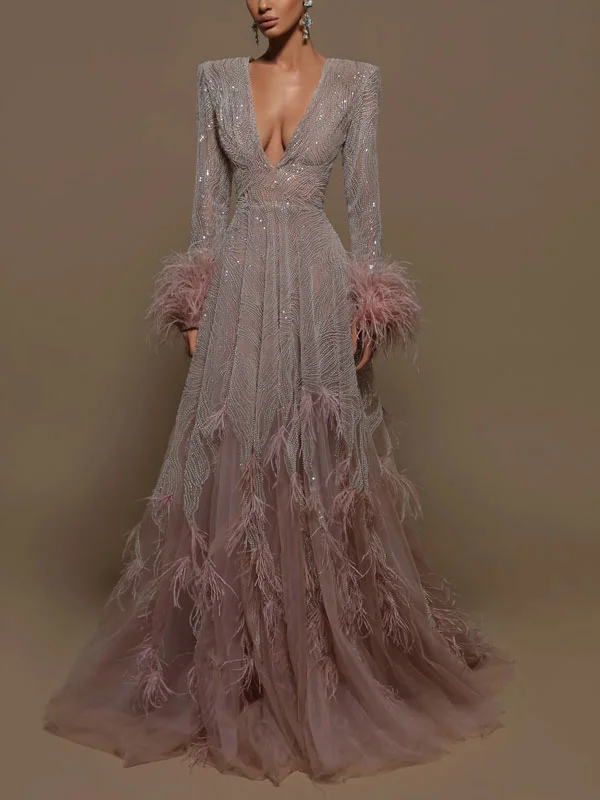 Feather sequins delicate and sexy women's dress