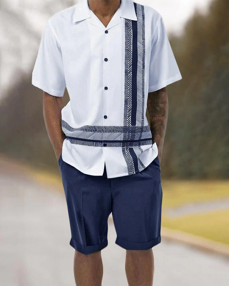 Short Sleeve Suit Two Piece Printed Walking Shorts