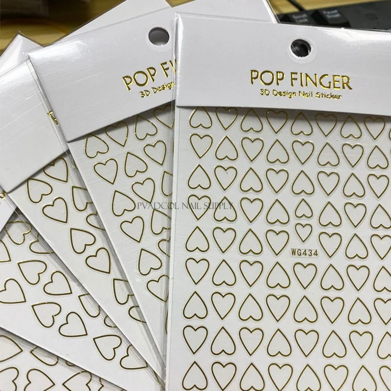 Nail Art 3D Stickers Decals Hearts Gold Manicure Nails Design Adhesive Sticker Wraps Tip Decoration-Nail Inspo