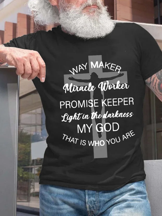Men's Way Maker Miracle Worker Promise Keeper Print Casual T-Shirt socialshop