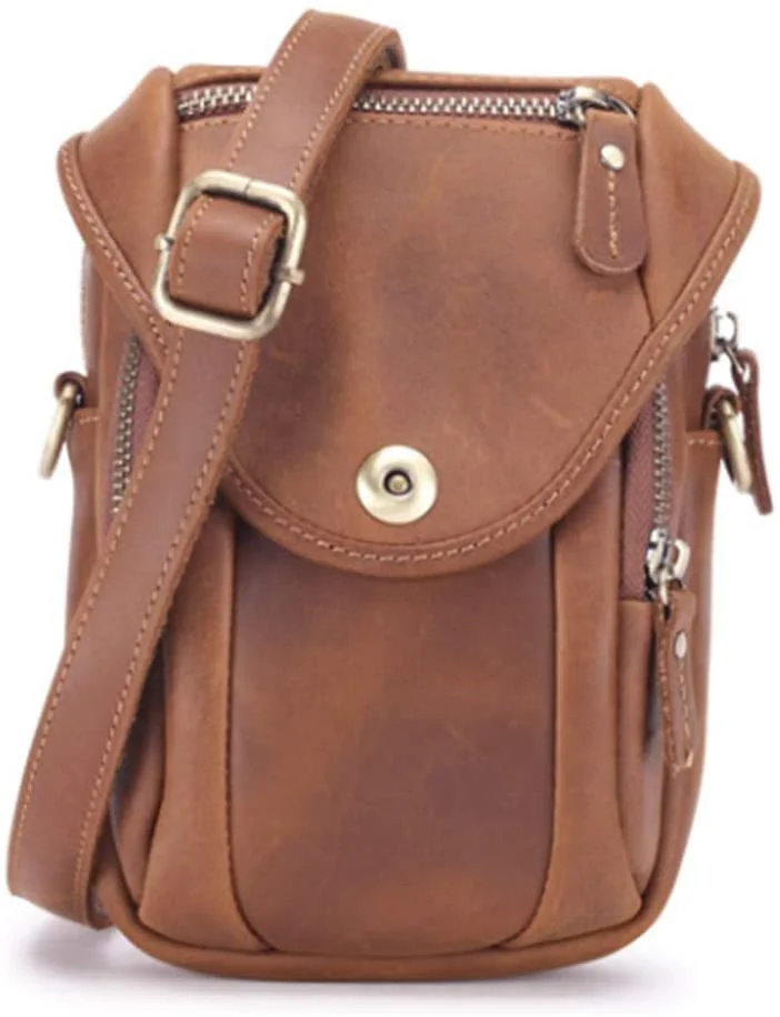Leather Small Shoulder Bag Waist Belt Pouch Crossbody Bag Cell Phone Money Carrying Case Purse Wallet Bum Bag Fanny Pack for Men