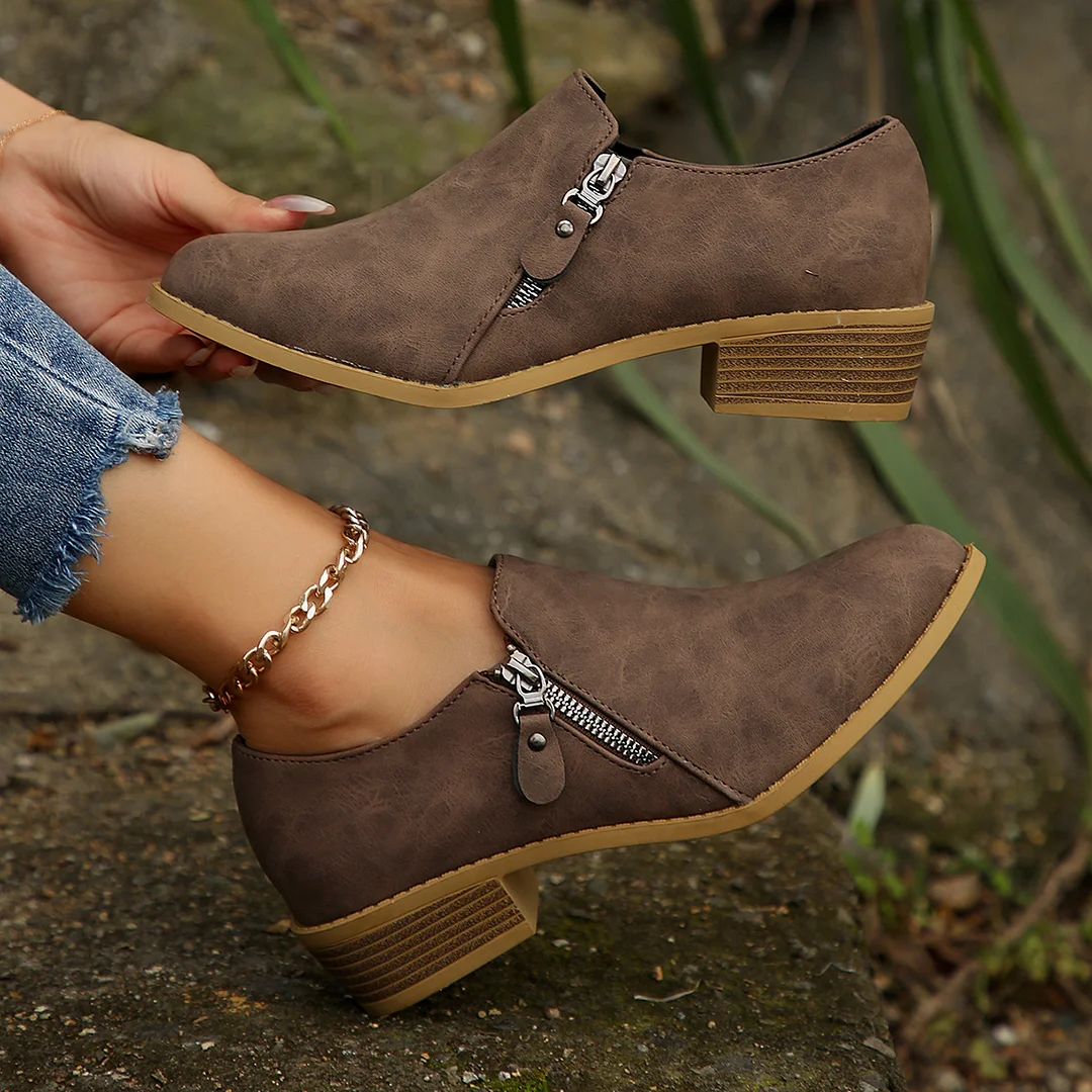 Yyvonne Retro Style Chelsea Boots 2025 Autumn And Winter New Side Zipper Side Heel Single Shoes Fashion Women's Shoes