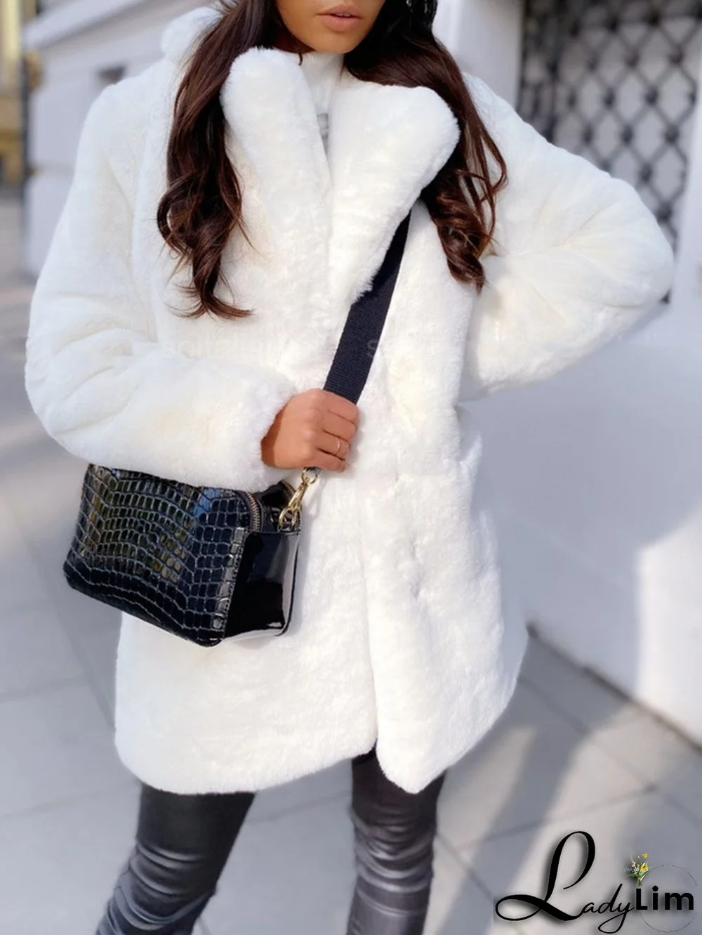 Daily Lapel Collar Long Sleeve Solid Plush Jacket Coat