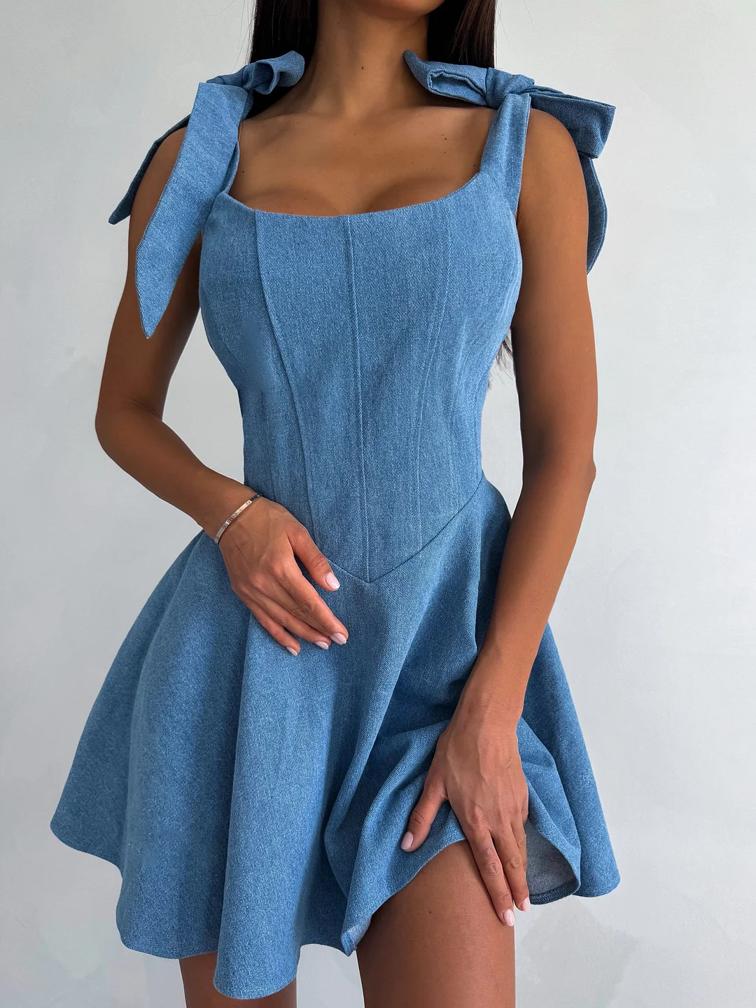 Athvotar Athvotar Feeling Autumn And Winter Dress Blue Fish Bone Waist Sexy Hottie Cowboy Vest Dress Autumn Winter