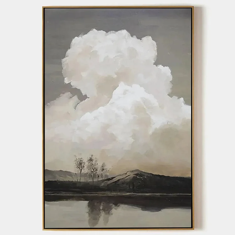 CLOUDY LANDSCAPE: Muted Landscape Painting, Vertical Wall Art（Canvas painting）