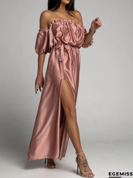 Women's Dresses One-Shoulder Short Sleeve Slit Dress | EGEMISS