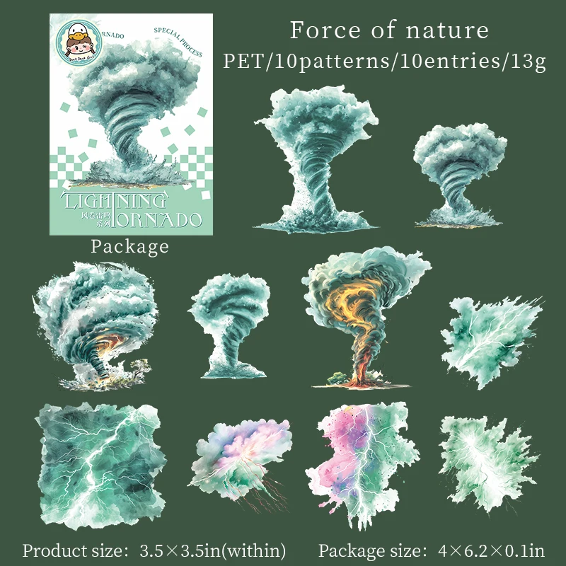 PET Sticker - Wind Rolls and Thunder Series Vintage Tornado Landscaping 