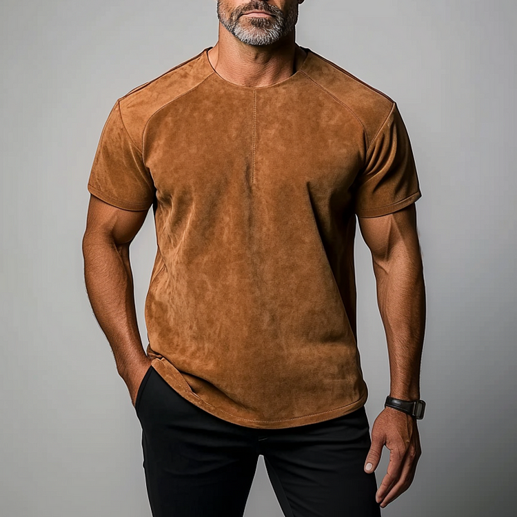 Men's Crew Neck Short Sleeve Solid Suede T-Shirt