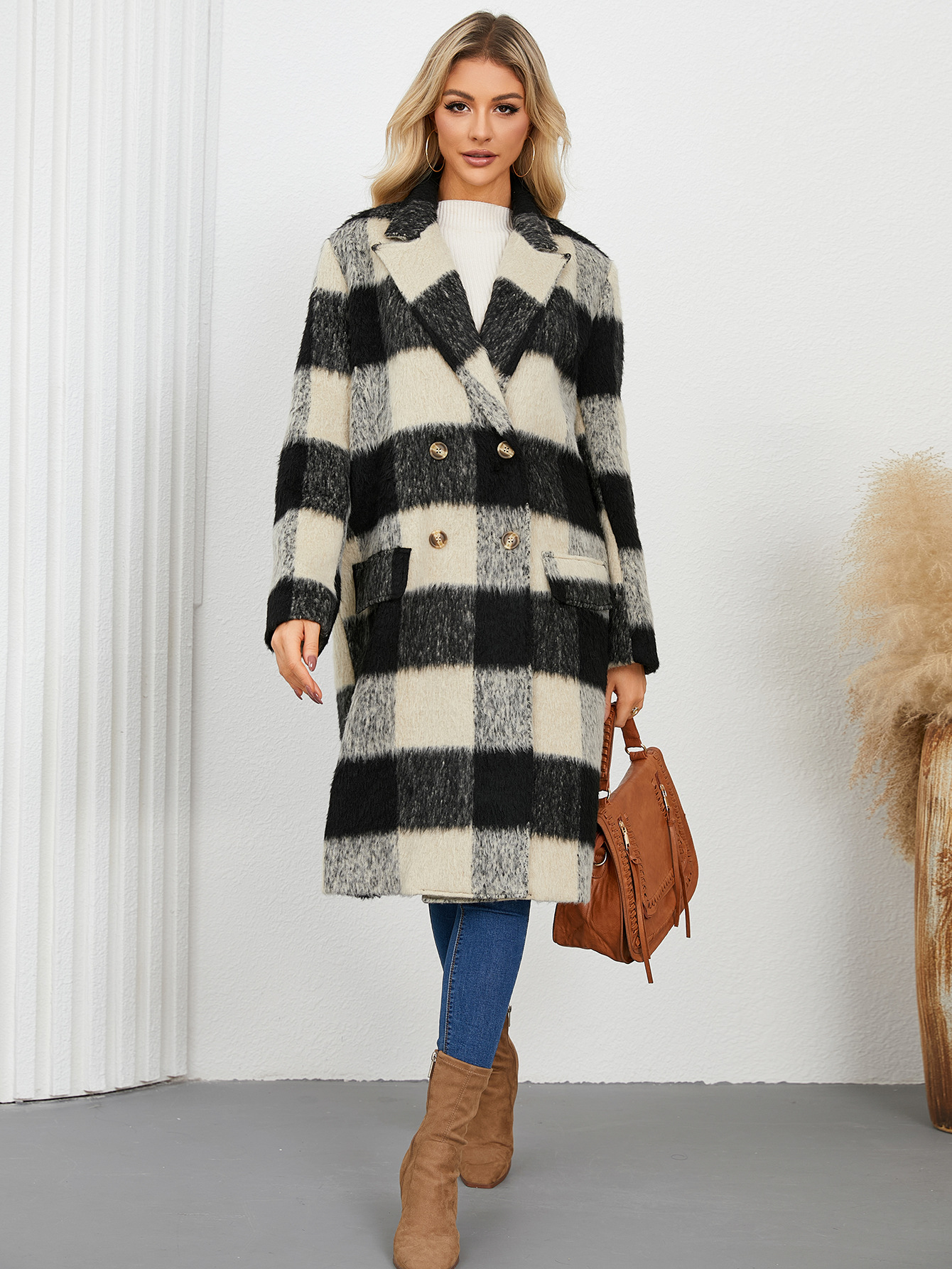 Elegant Plaid Retro Long Coat
