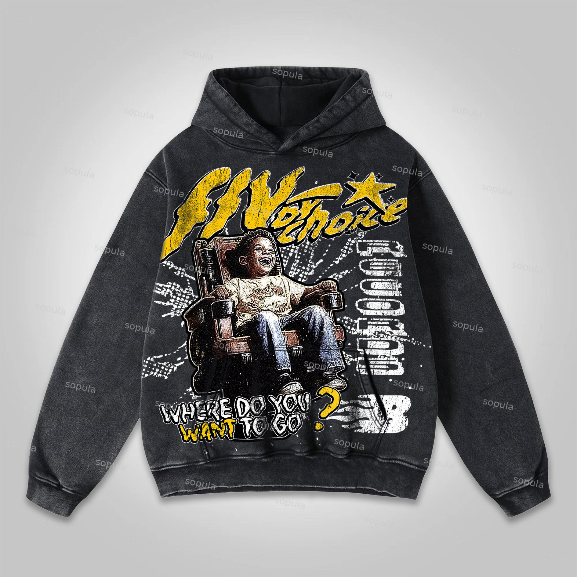 Sopula 'where Do You Want To Go' Washed Pocket Hoodie - SOPULA