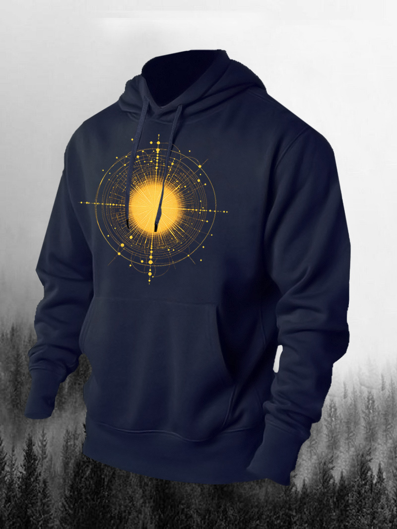 Line Starry Sky Glowing Sun Printed Men's Hoodie