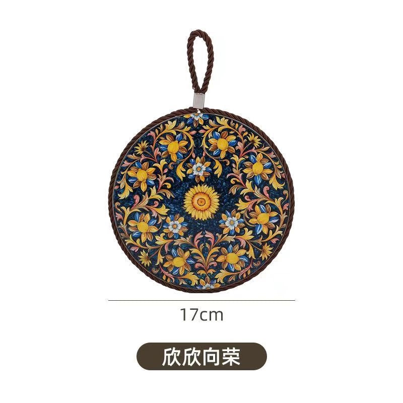 Factory Supply Thermal Transfer Printing 17cm Mandala Ceramic Heat Insulation Pot Mat Home Pot Mat European Style