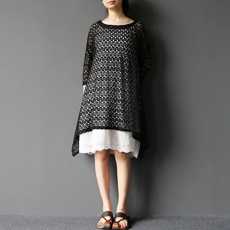 Black layered new cotton dresses oversize pullover asymmetrical