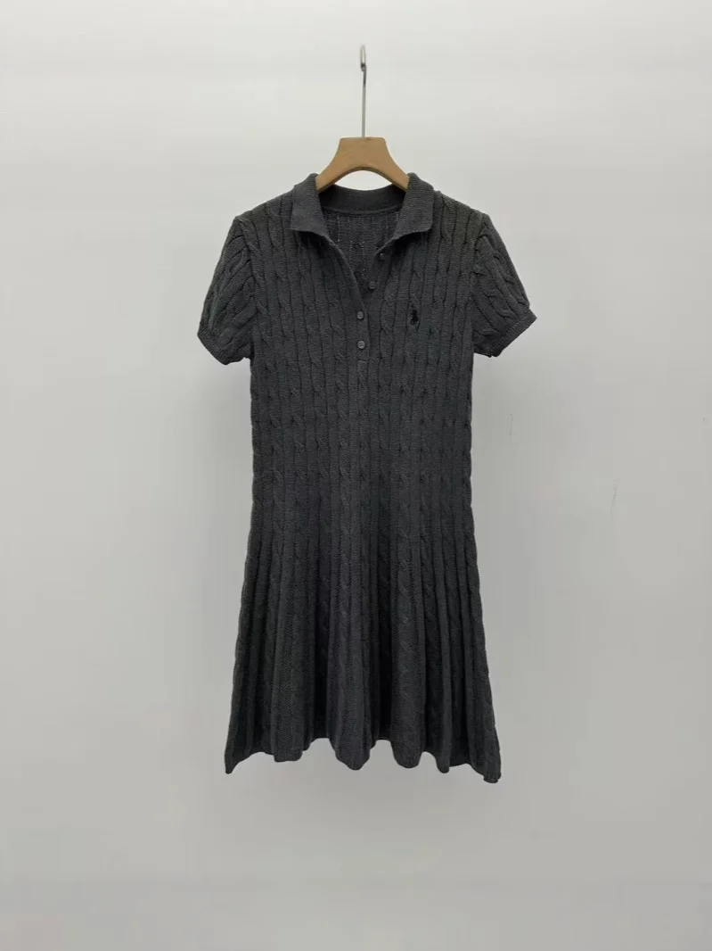 Nigikala Nigikala Short-Sleeved Knitted Dress Woman 2025 New College Style Polo Collar Slimming Waist