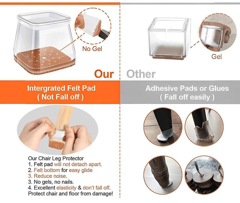 Square Chair rubber Leg Protectors for Hardwood Floor Fits All Shape Chair Mat for Wood and Tile Floors. Chair Leg Universal Cover Elastic Mold Rectangular Silicone