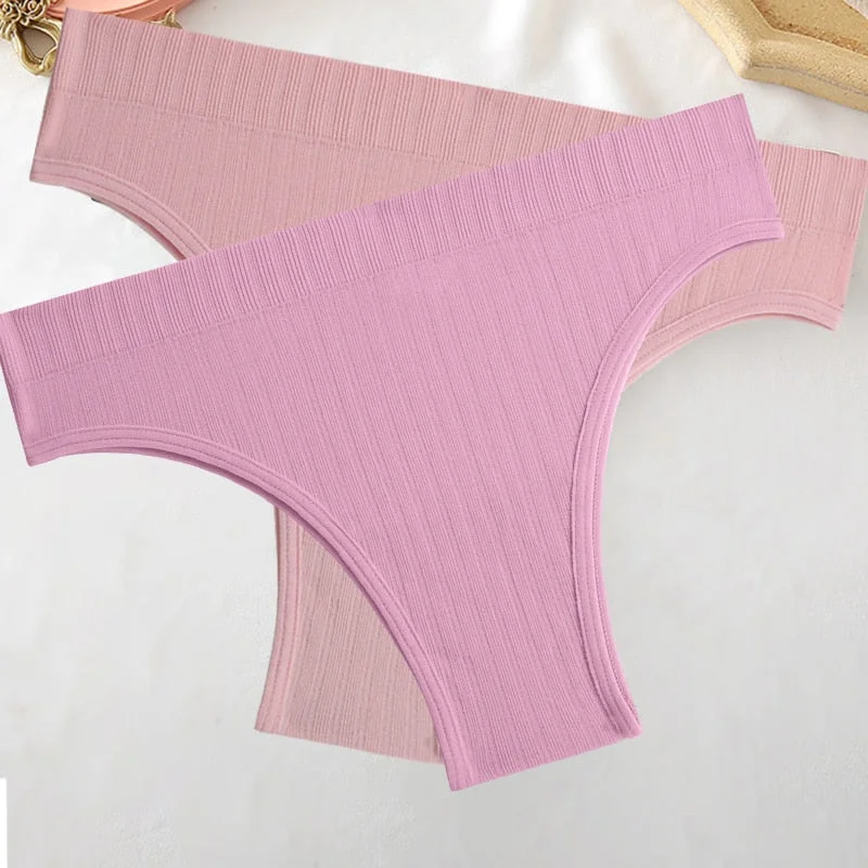 FINETOO 2PCS/Set M-XL Women Seamless Pantys 9 Solid Colors Sexy Brazilian Panties  Midi-Waist Underpants For Girls Fashion Thong