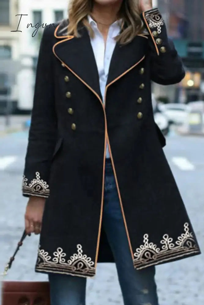 Ingvn - Elegant Solid Buttons Turndown Collar Outerwear Black / S Outerwear/Coats & Cardigan