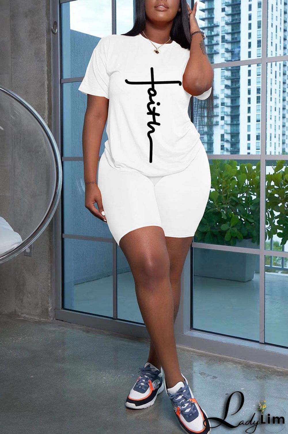 Grey Casual Print Split Joint O Neck Short Sleeve Two Pieces