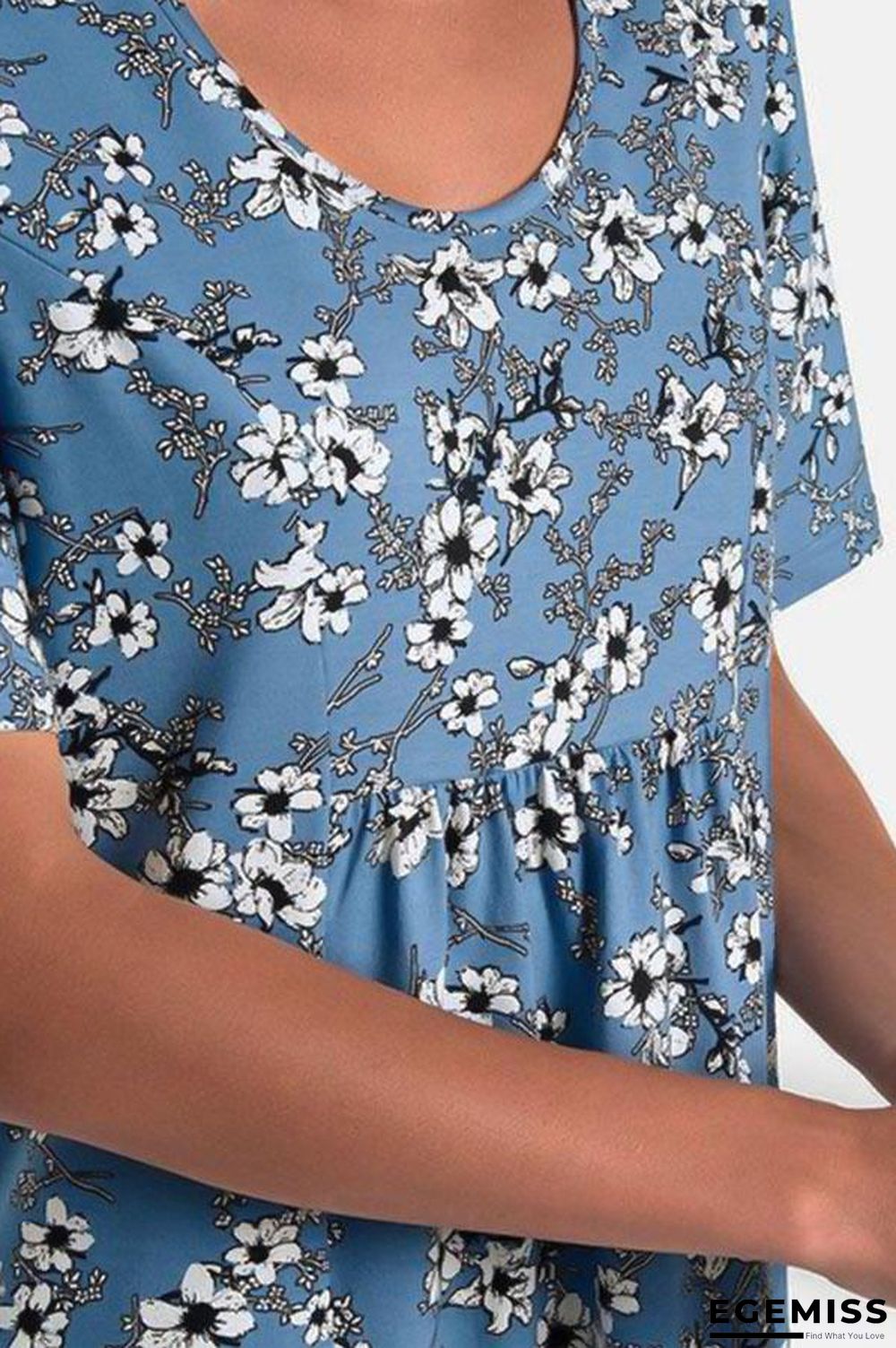 Casual Floral Print Paneled Pockets Short Sleeves Midi Dress | EGEMISS