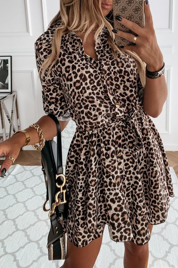 Womens Leopard Print Shirt Dress-Allyzone-Allyzone