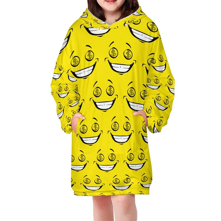 Girls Children Rich Greedy Money Eyes Yellow Face Oversized Sweatshirt Blanket Casual Pullovers Wearable Blanket Gift for Kids - Heather Prints Shirts