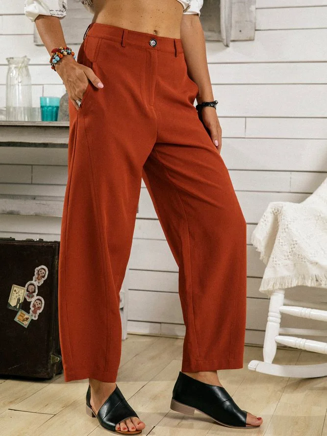 Casual Cotton-Blend Plain Pockets Pants Zaesvini