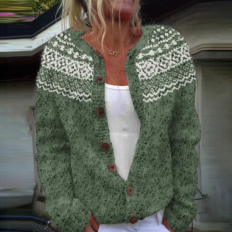 Vintage Icelandic Knit Pattern Jacquard Sweater