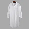 Men's Cotton Long-Sleeved Ethnic Costumes Solid Color Long Shirt Loose Robe