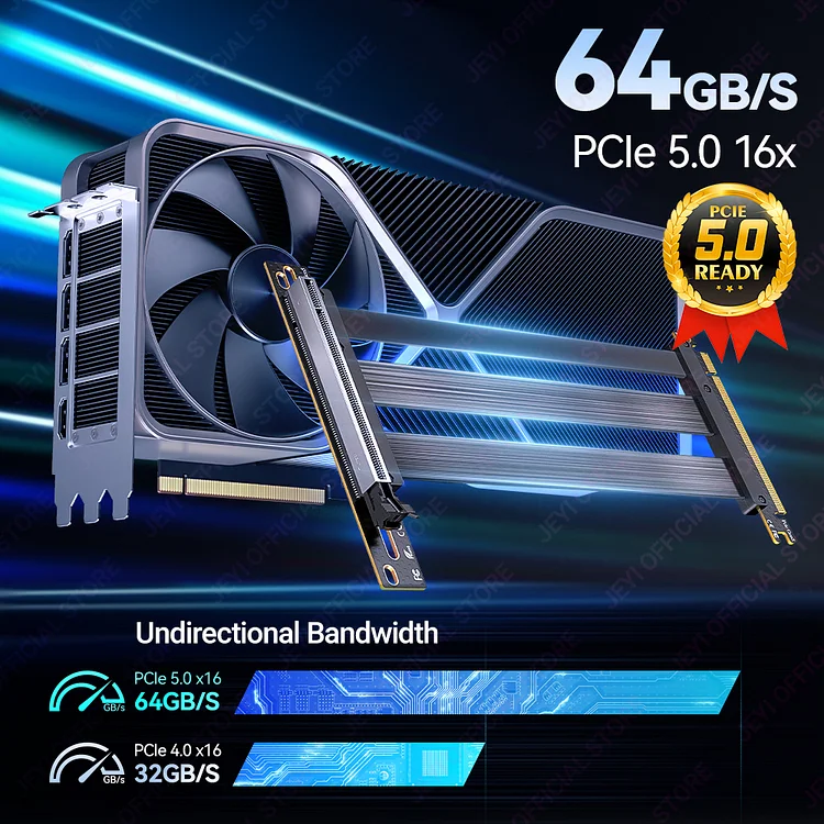 JEYI PCIe 5.0 Riser Cable with Vertical GPU Bracket Set - Thumbnail 4