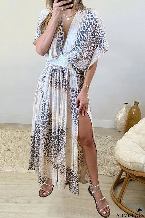 Like Palm Side Slit Bat Maxi Dress